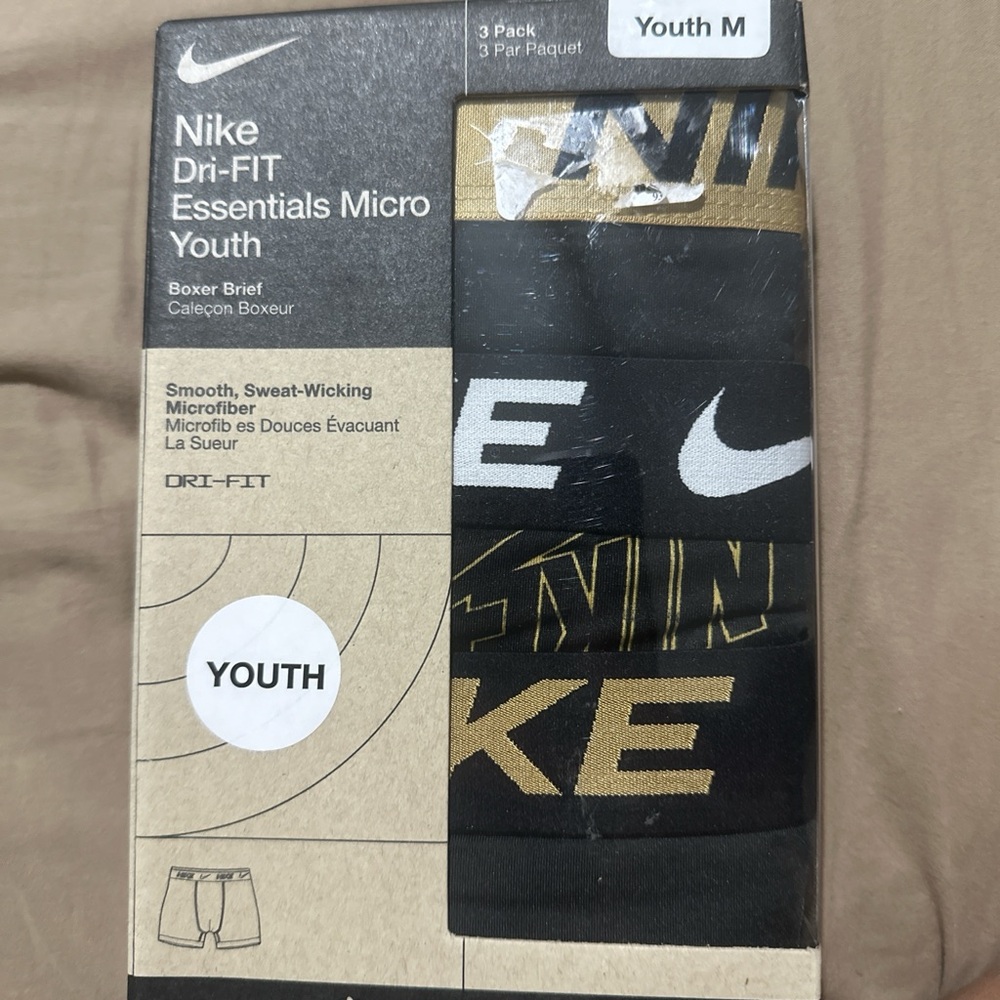 Nike Youth Dri-FIT Black & Gold Boxer Brief 3-Pack